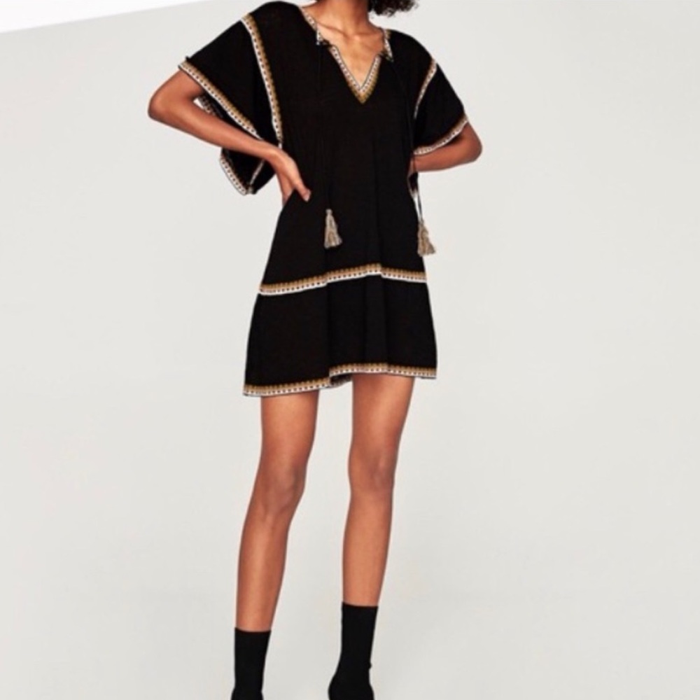 Beautiful Zara Boho Crochet Tassel Dress Size S